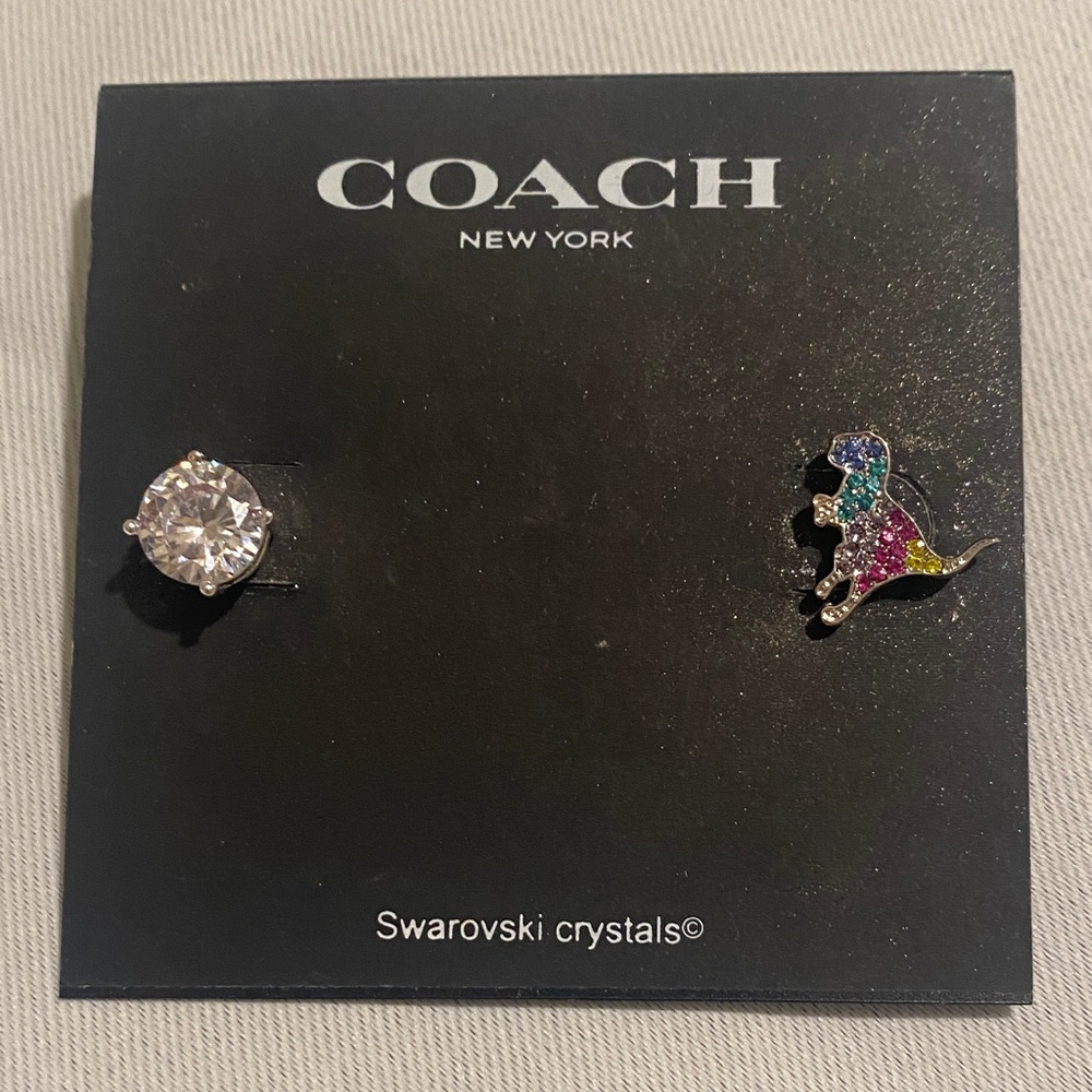 NWOT COACH Mismatch Round Stud & Dinosaur Earrings